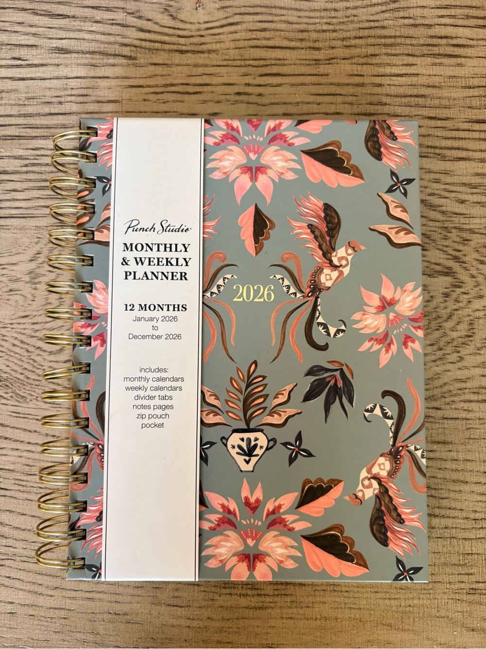 Punch Studio Floral Monthly & Weekly Planner - Sage Green & Coral Accents